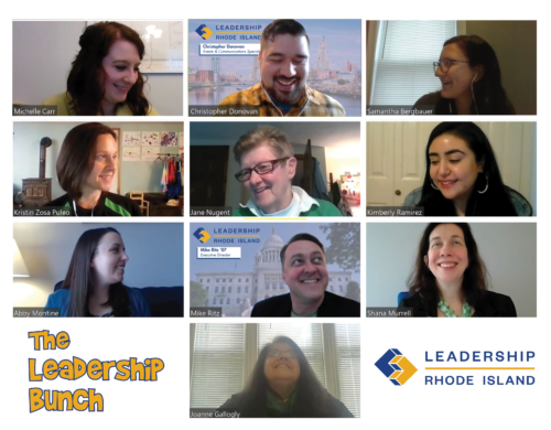 The Leadership Rhode Island staff at one of their first staff meetings on Zoom